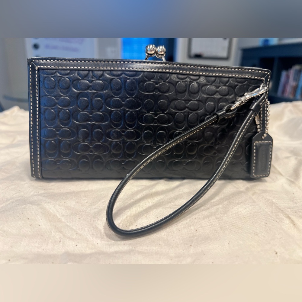 Vintage Coach Black Leather Clutch